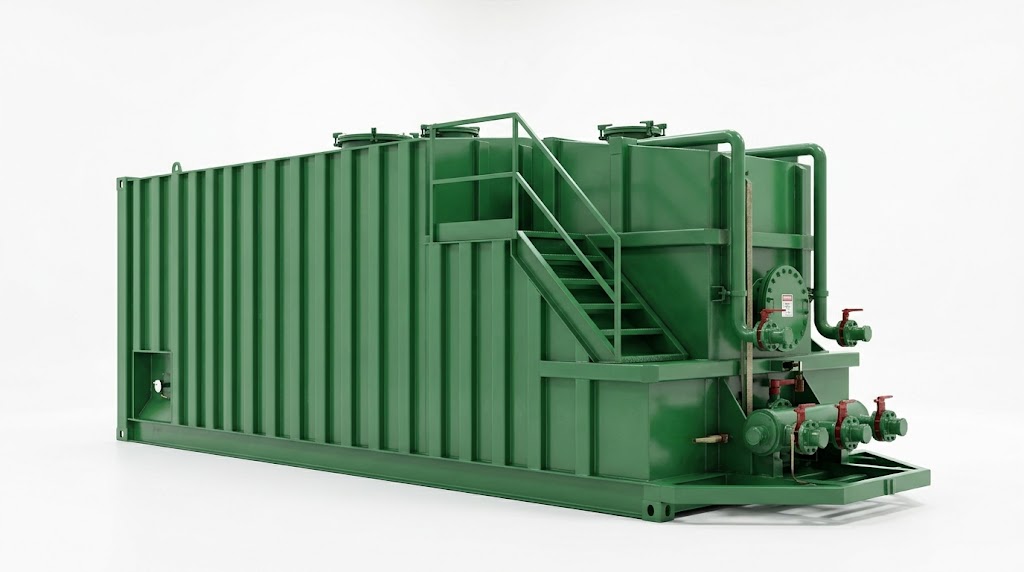 Frac tank with an access stairway for on-site liquid waste storage