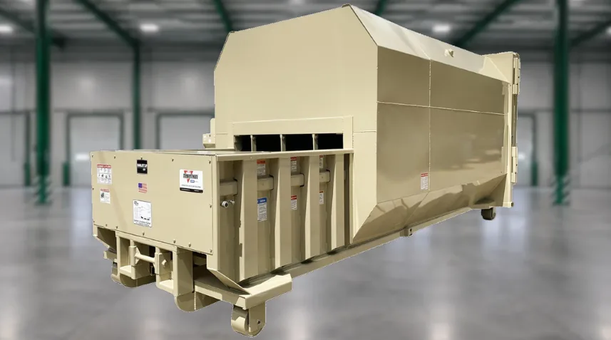 Self-contained commercial trash compactor in a warehouse