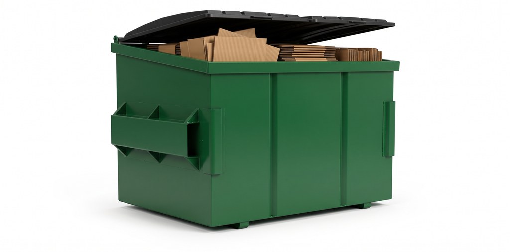 Green commercial recycling container with a lid