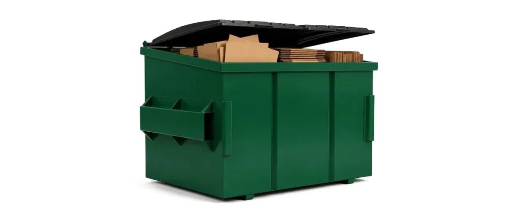 Green recycling dumpster full of cardboard